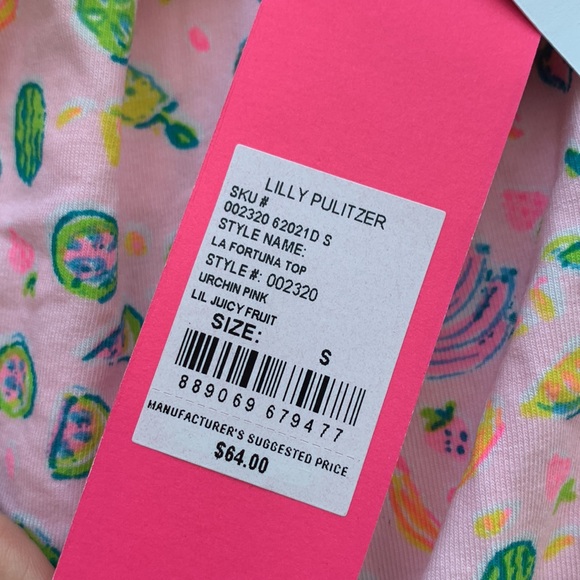 New Lilly Pulitzer La Fortuna Top Urchin Pink Lil Juicy Fruit in Size Small - Picture 4 of 6